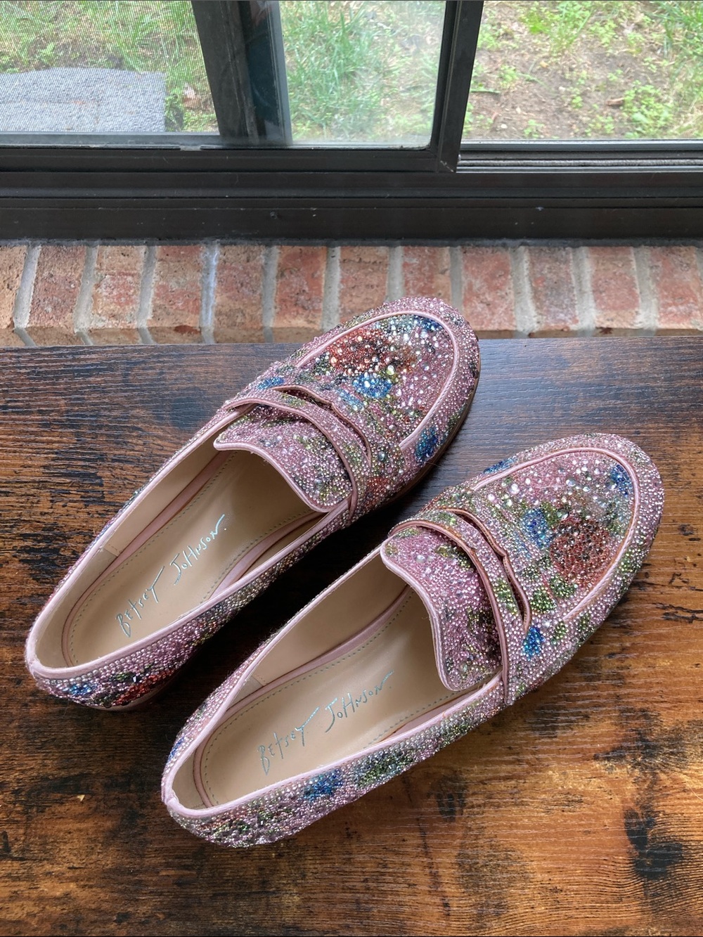 Betsey Johnson Aron Floral Shimmer Rhinestone Embellished Penny Loafers 8.5 - Picture 3 of 14